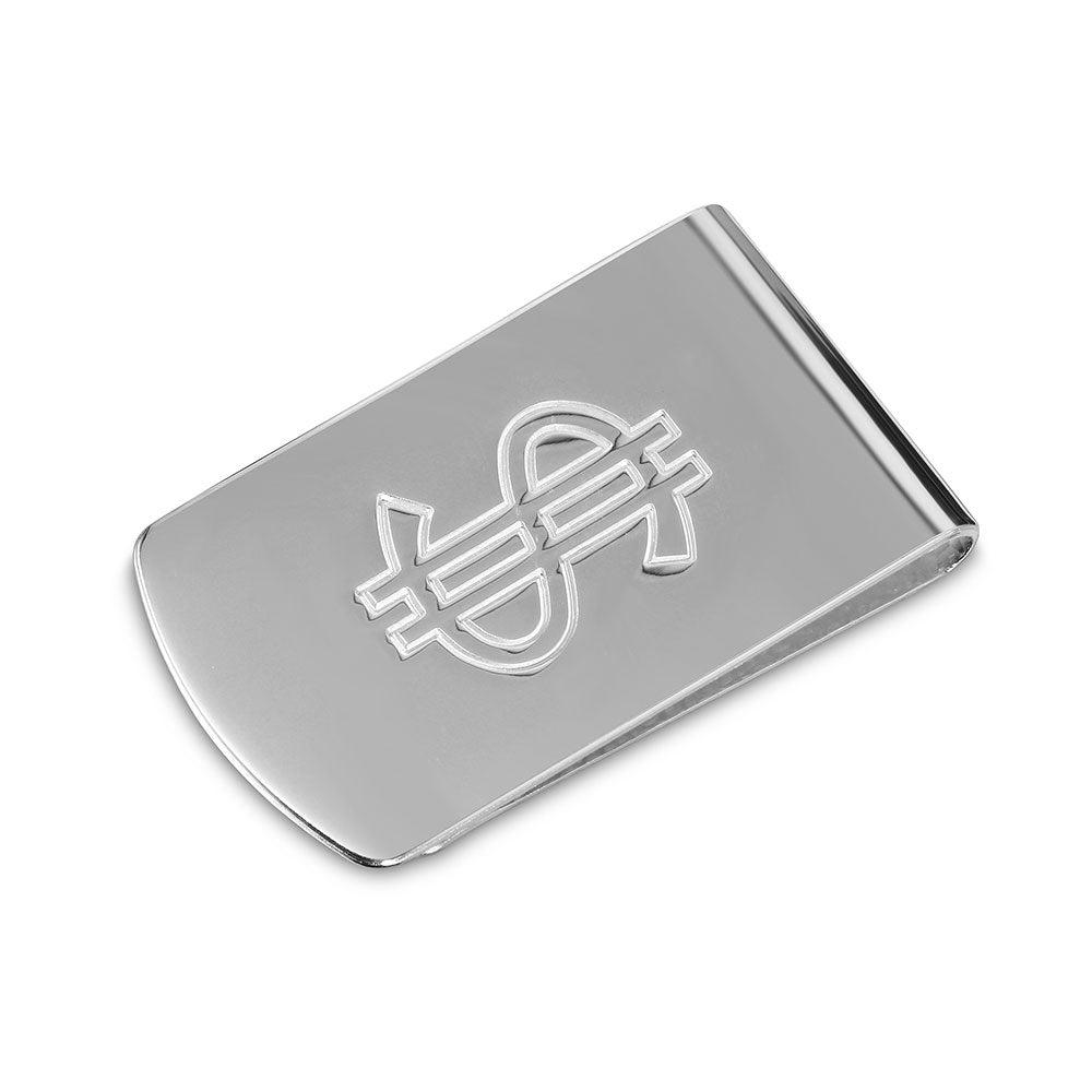 Silver 925 High Polished Money Clip with Dollar Sign - MONEYCLIP8