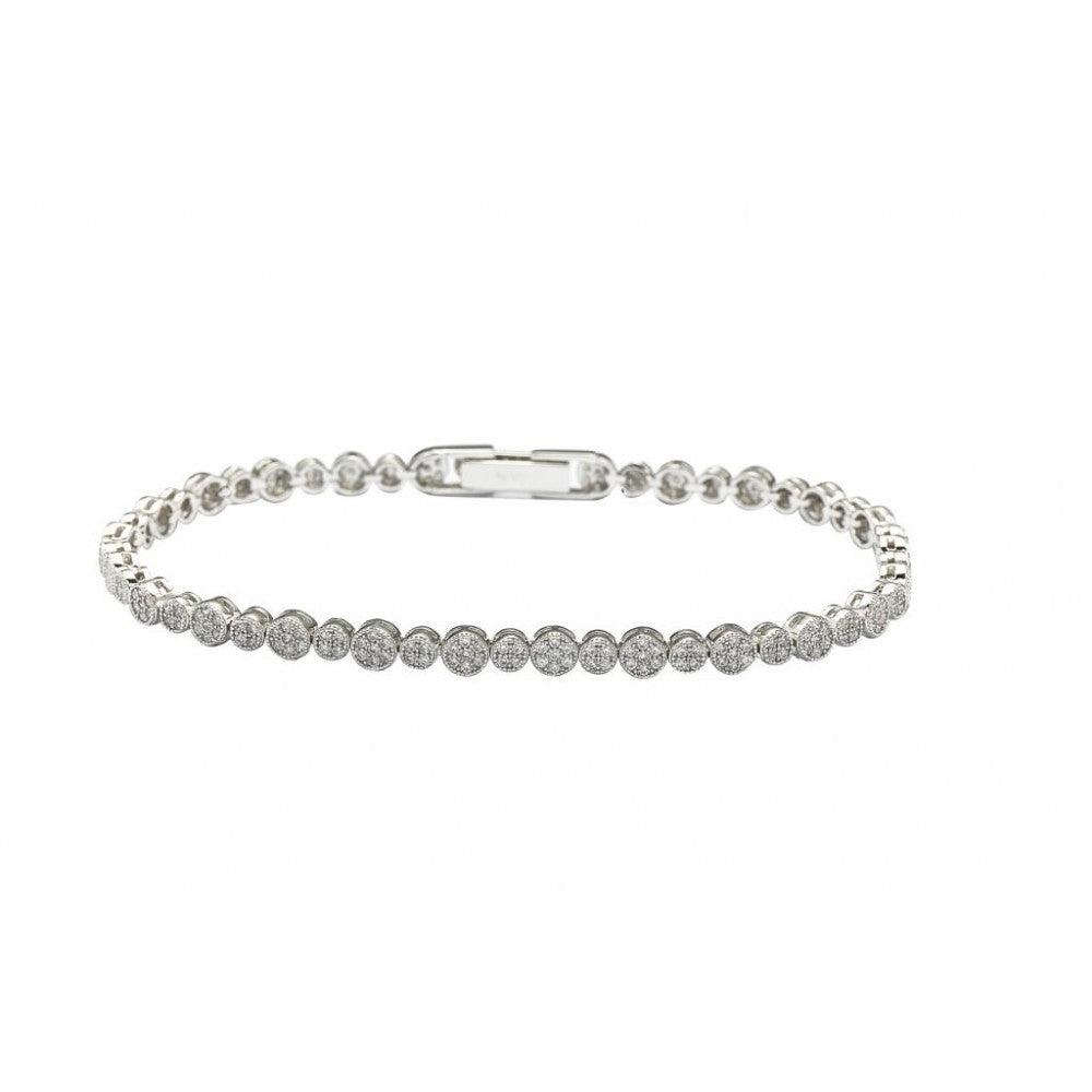 Silver 925 Rhodium Plated Multiple Round Clear CZ Bracelet - GMB00002