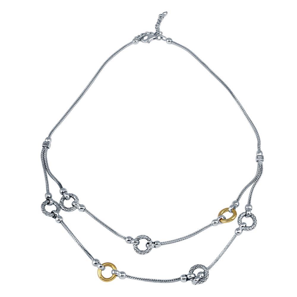 Closeout-Two-Tone 925 Sterling Silver Layered Necklace - N000005