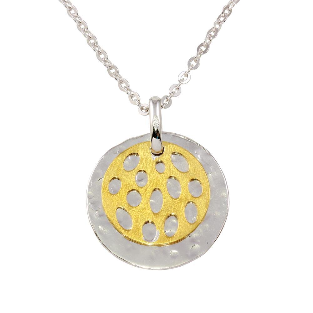 Closeout-Two-Tone 925 Sterling Silver Two Round Discs Pendant Necklace - N000009