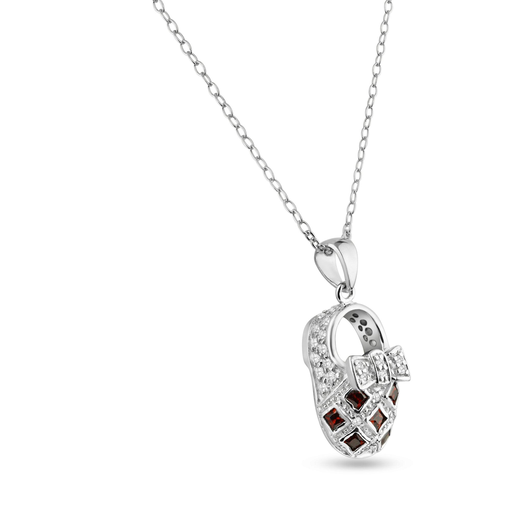 Closeout-Silver 925 Rhodium Plated Clear CZ Shoe Pendant Necklace - STP00878