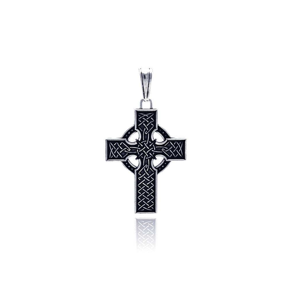 Oxidized 925 Sterling Silver Celtic Cross Pendant - OXP00006