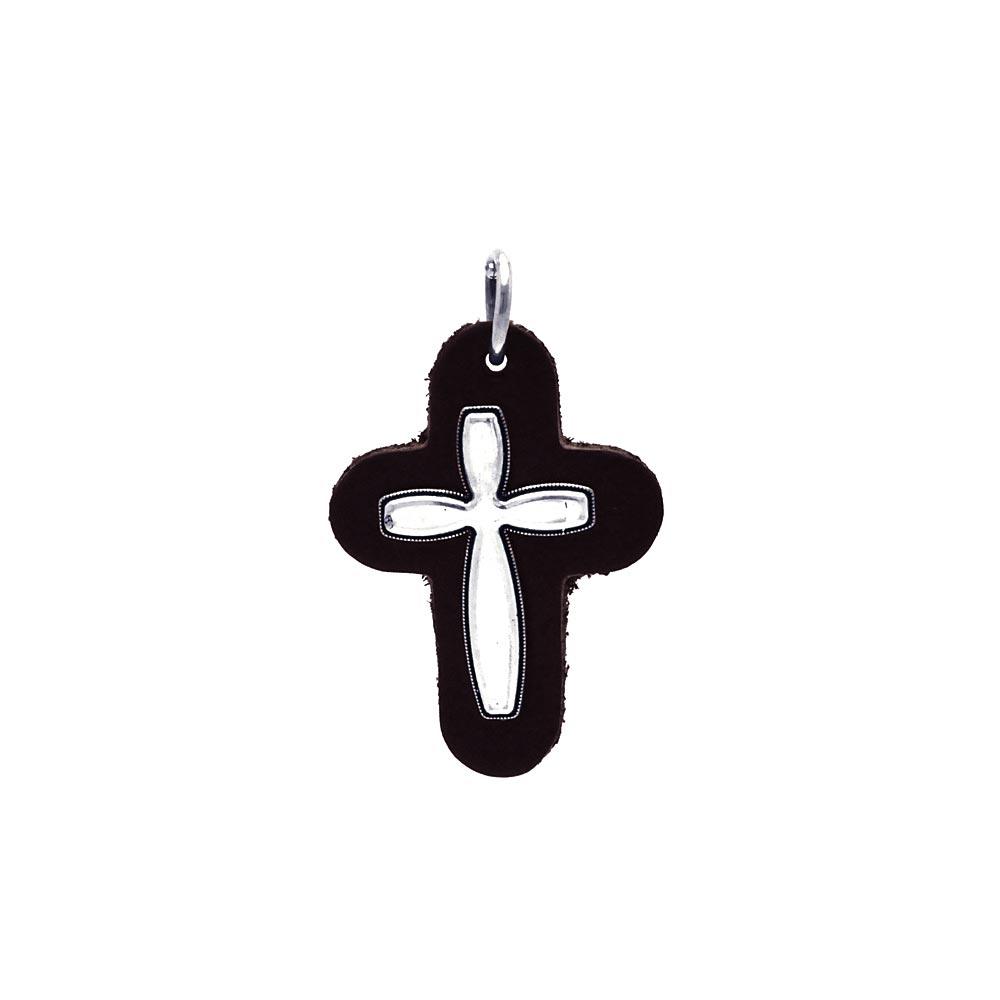 Oxidized 925 Sterling Silver Leather Cross Pendant - OXP00007