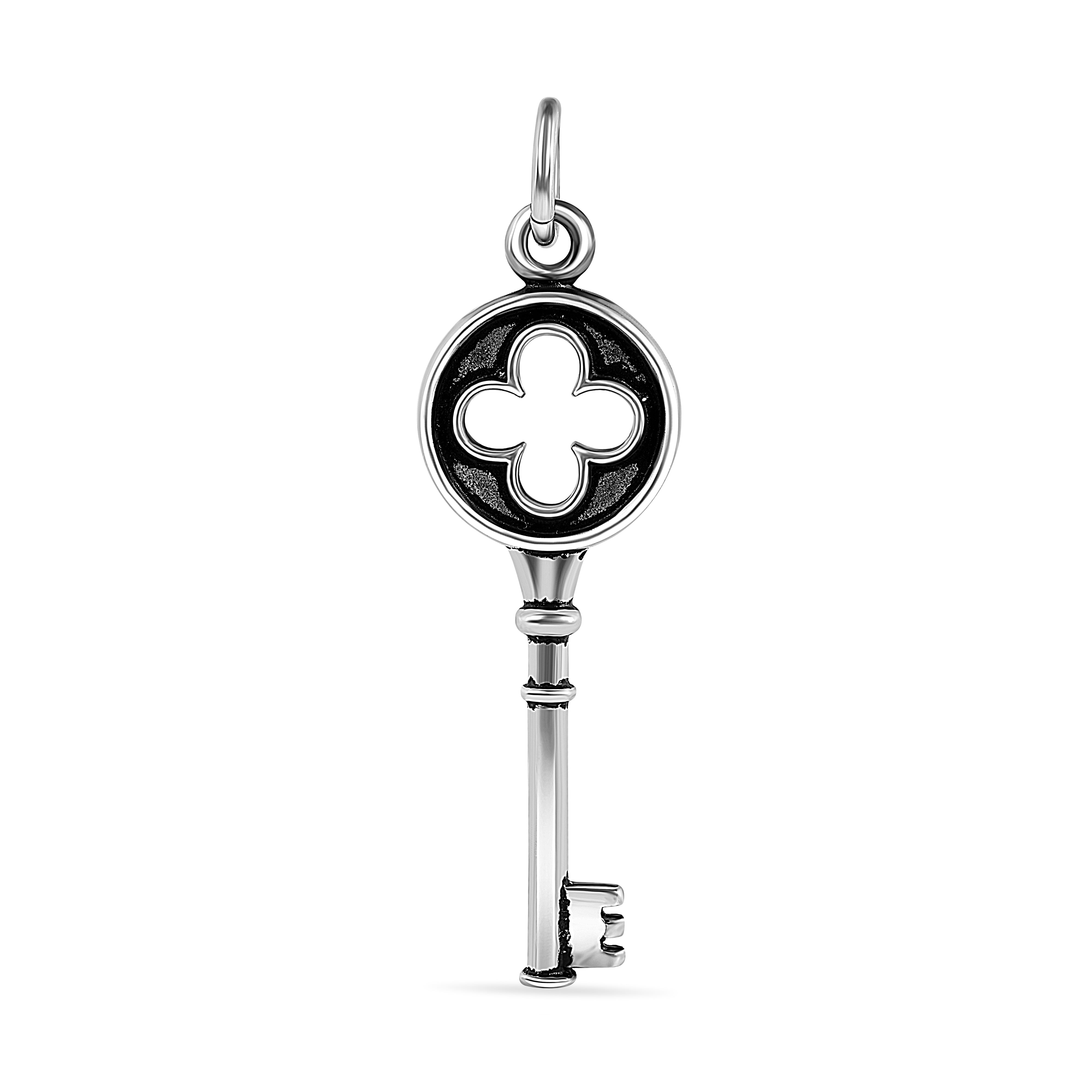 Oxidized 925 Sterling Silver Clover Key Pendant - OXP00021