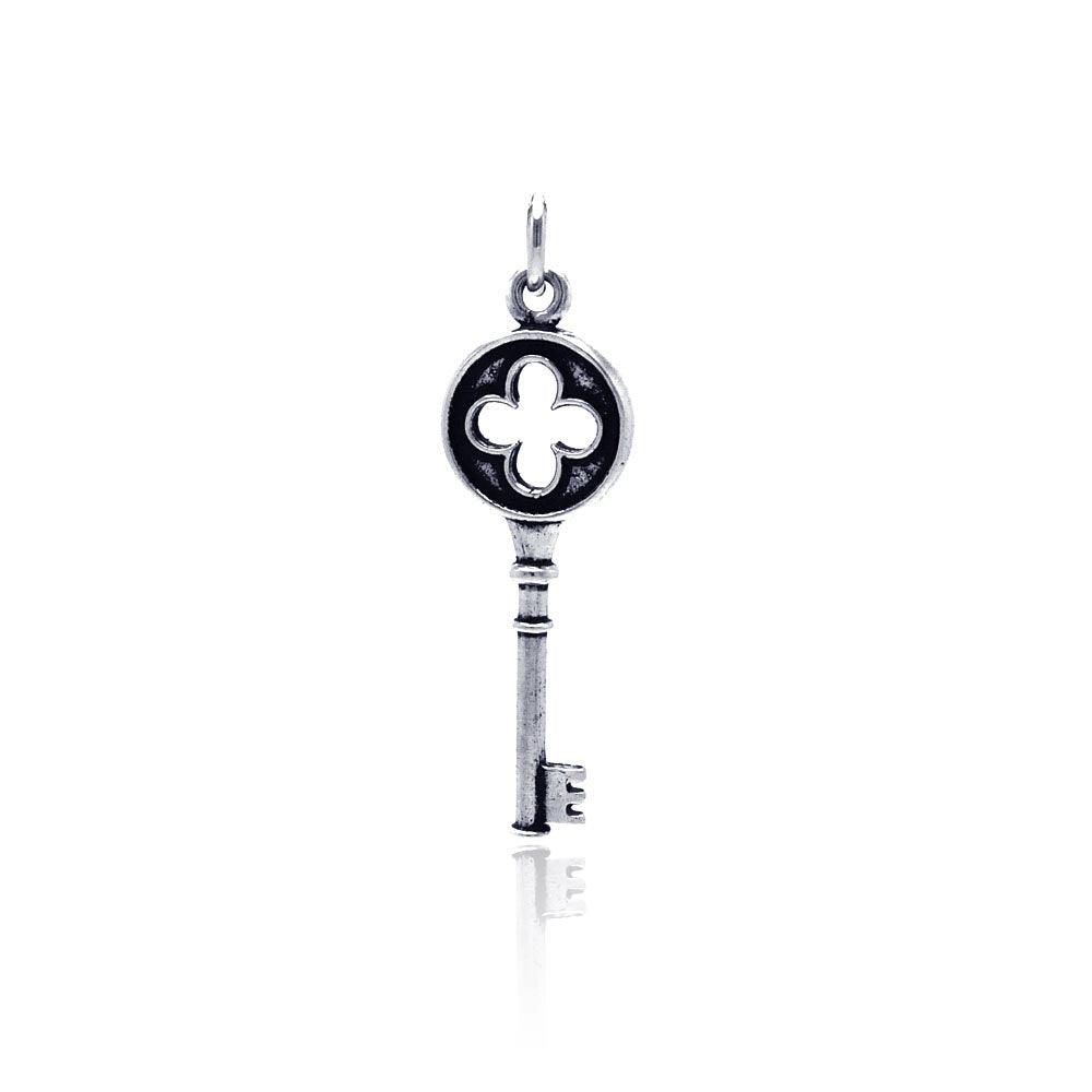 Oxidized 925 Sterling Silver Clover Key Pendant - OXP00021