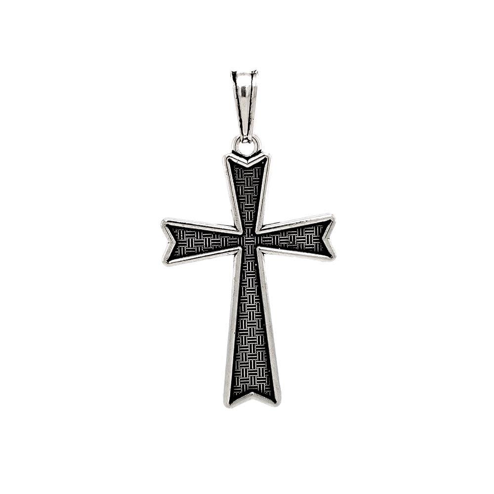 Oxidized 925 Sterling Silver Textured Cross Pendant - OXP00025