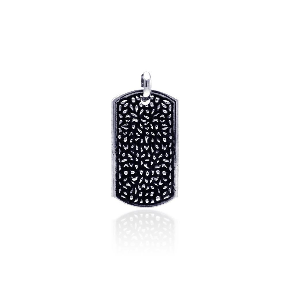 Oxidized 925 Sterling Silver Textured Dog Tag Pendant - OXP00030