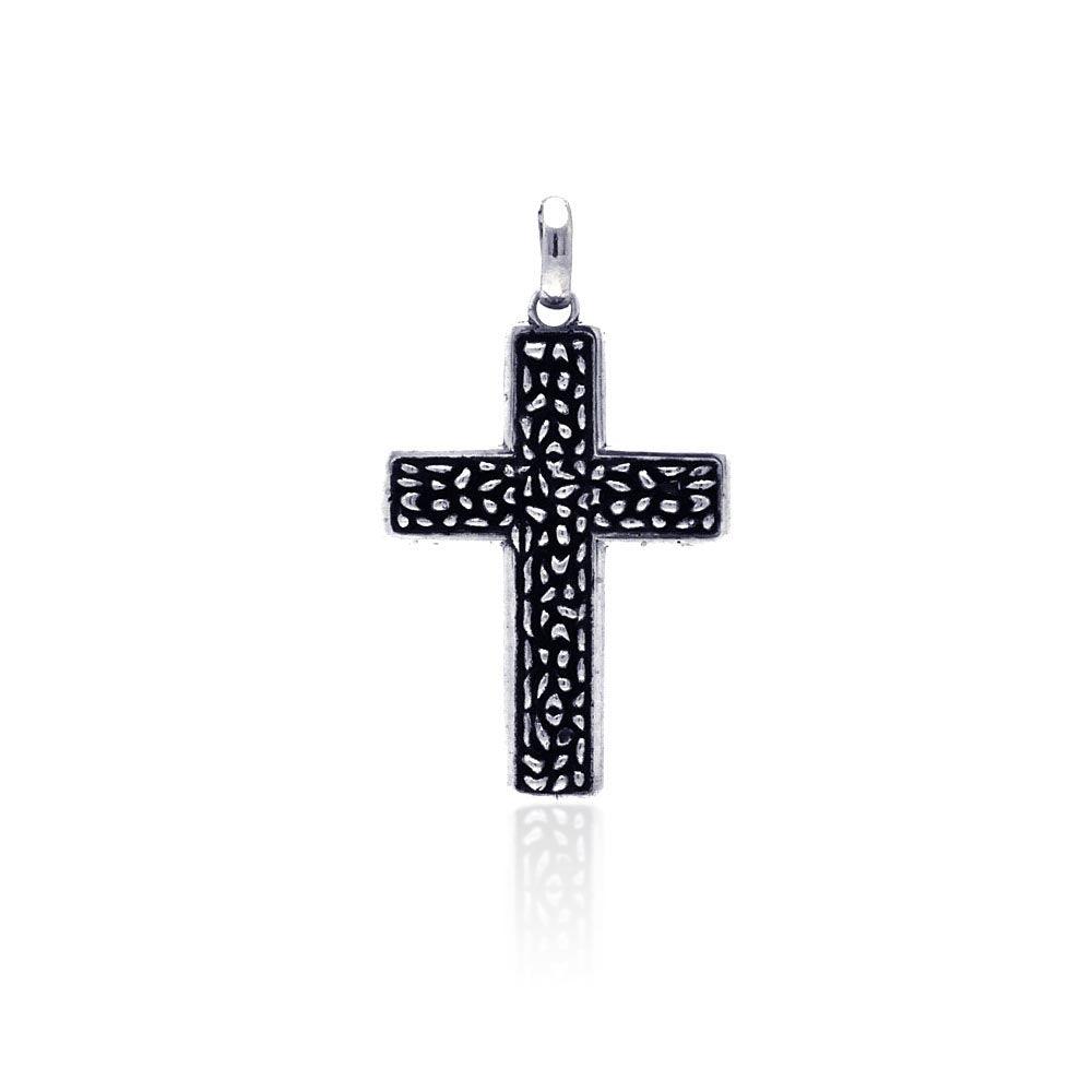 Oxidized 925 Sterling Silver Textured Cross Pendant - OXP00032