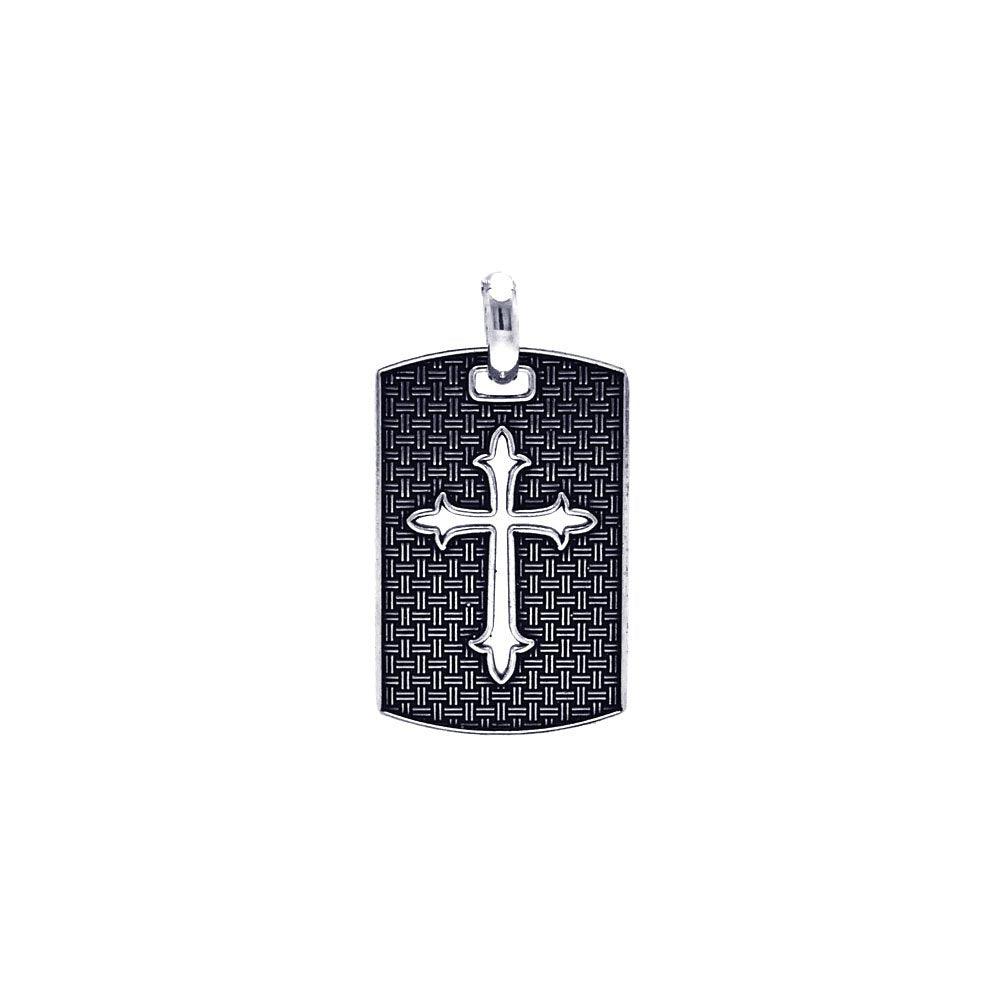 Oxidized 925 Sterling Silver Textured Cross Dogtag Pendant - OXP00046