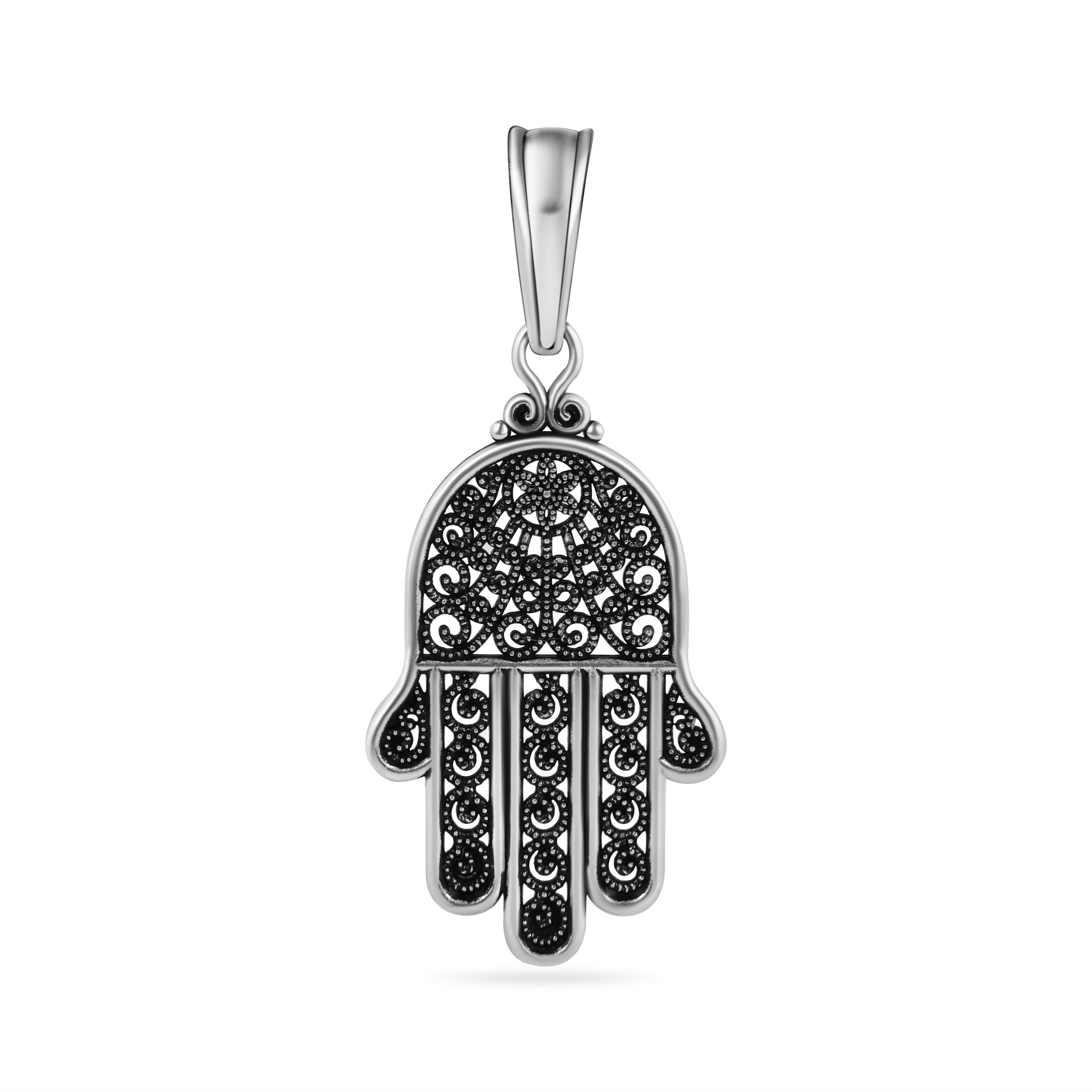 Oxidized 925 Sterling Silver Hamsa Hand Charm Pendant - OXP00047