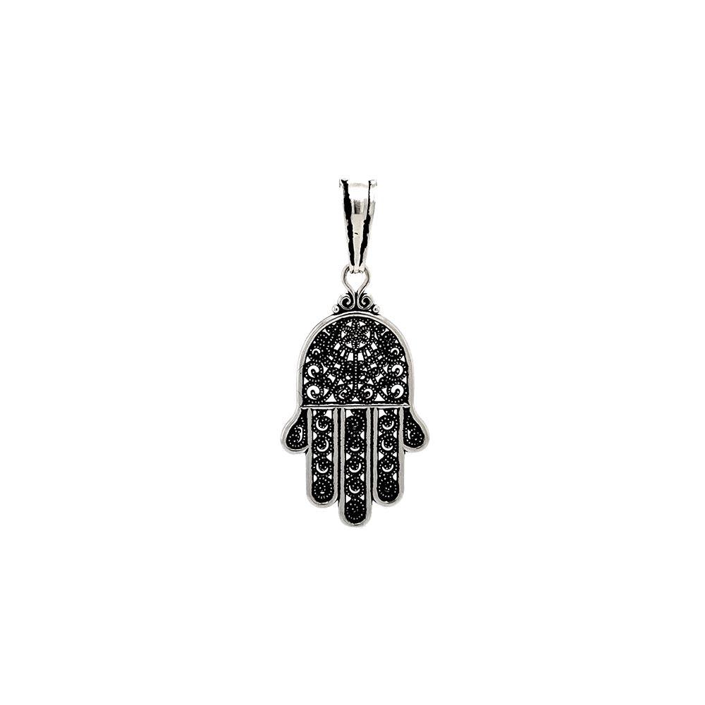 Oxidized 925 Sterling Silver Hamsa Hand Charm Pendant - OXP00047