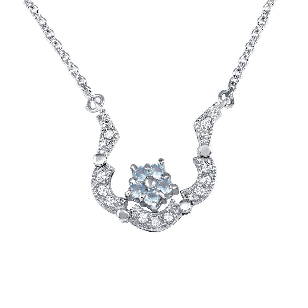 Closeout-Rhodium Plated 925 Sterling Silver CZ Flower Pendant Necklace - P000001