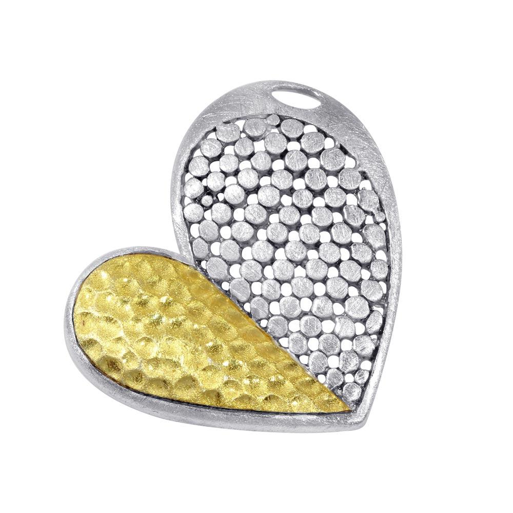 Two-Tone 925 Sterling Silver Matte Finish  Geometric Pattern Design Heart Pendant- SPP00007