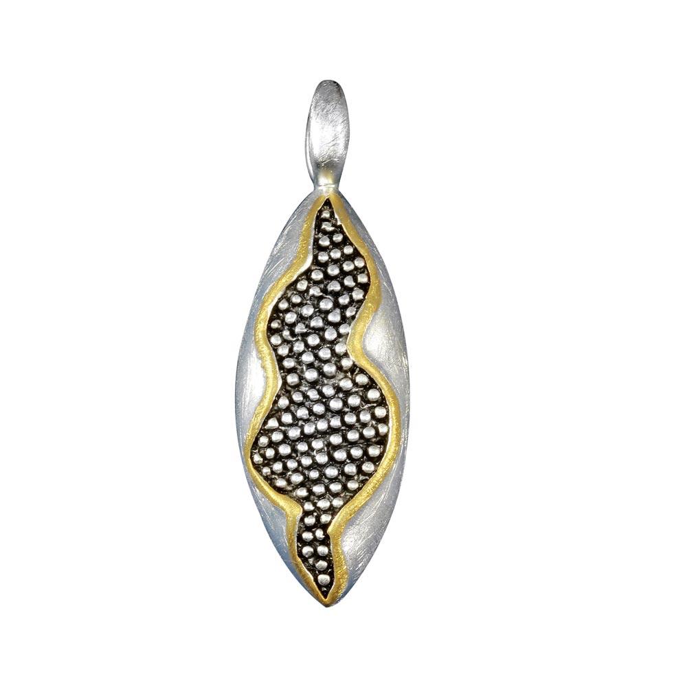 Closeout-Two-Tone 925 Sterling Silver Oval Pendant - P 640144