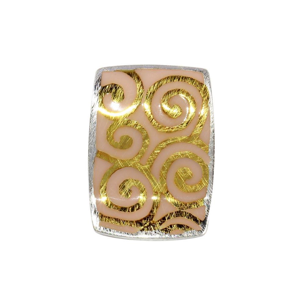 925 Sterling Silver Matte Finish Pink Enamel Gold Filigree Design Pendant - SPP00013