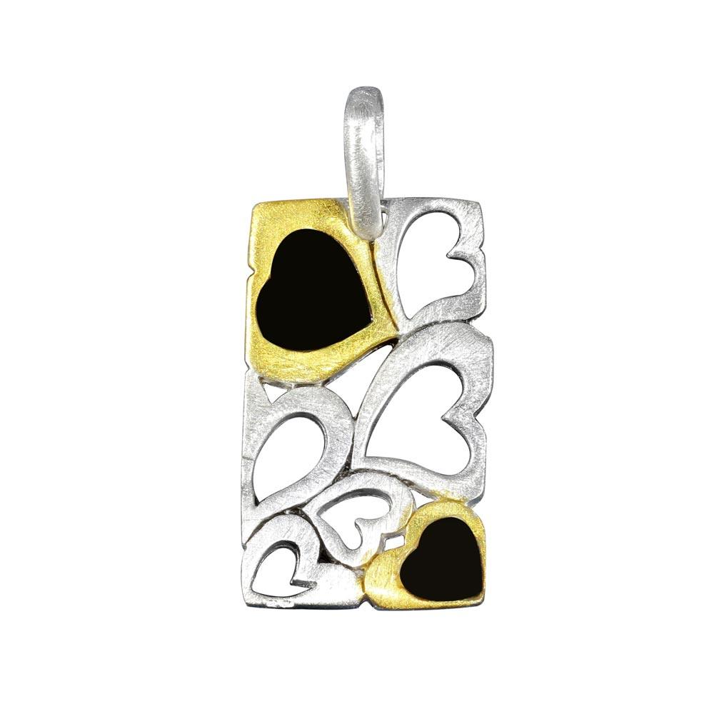 Two-Tone 925 Sterling Silver Matte Finish Multi Open Hearts Pendant - SSP00014