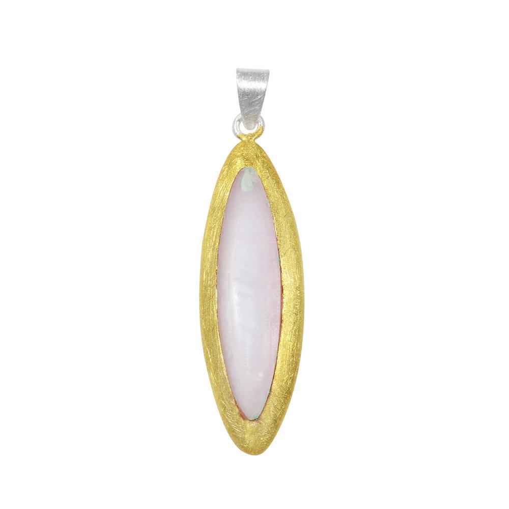 Gold Plated 925 Sterling Silver Matte Finish Cat Eye Shape Pearl Pendant - SPP00008PNK