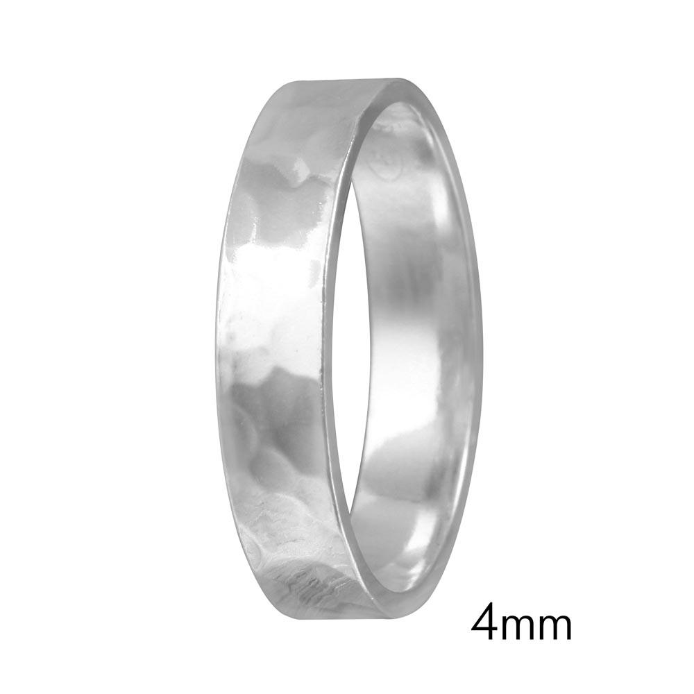 High Polished 925 Sterling SilverHand Hammered Wedding Band Flat Ring - RING03-4MM