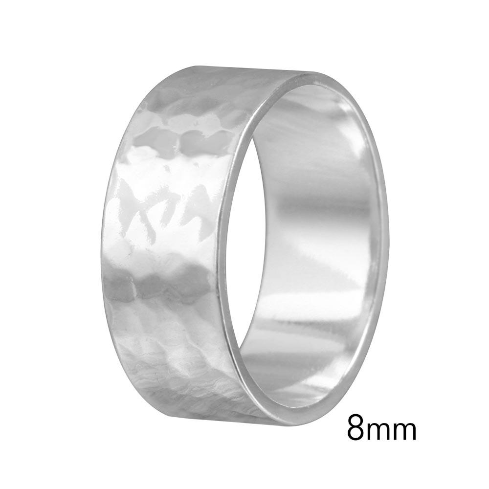 925 Sterling Silver Hand Hammered Wedding Band Flat Ring - RING03-8MM