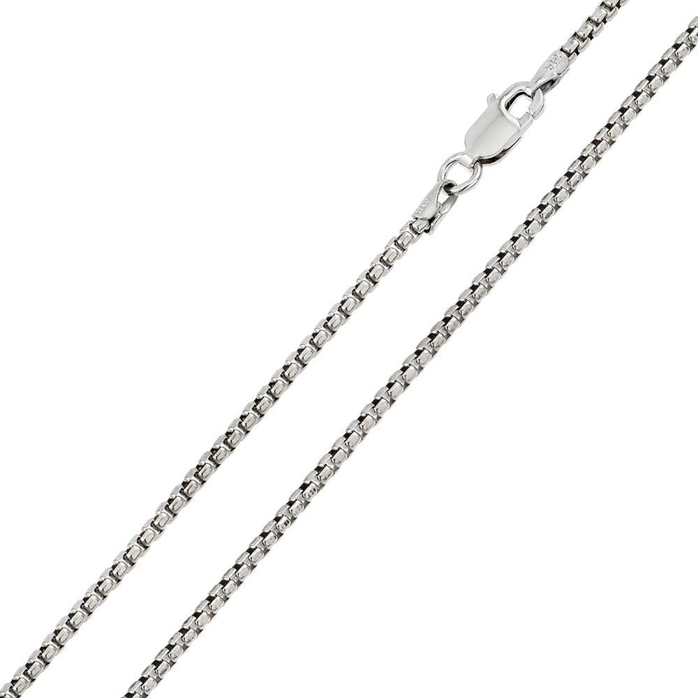 Rhodium Plated 925 Sterling Silver Round Box 057 Chain 3.3mm - CH219 RH