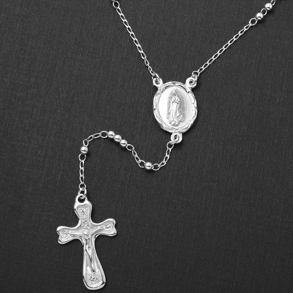 Silver 925 Rhodium Plated Rosary Necklace - RS01RH-3MM