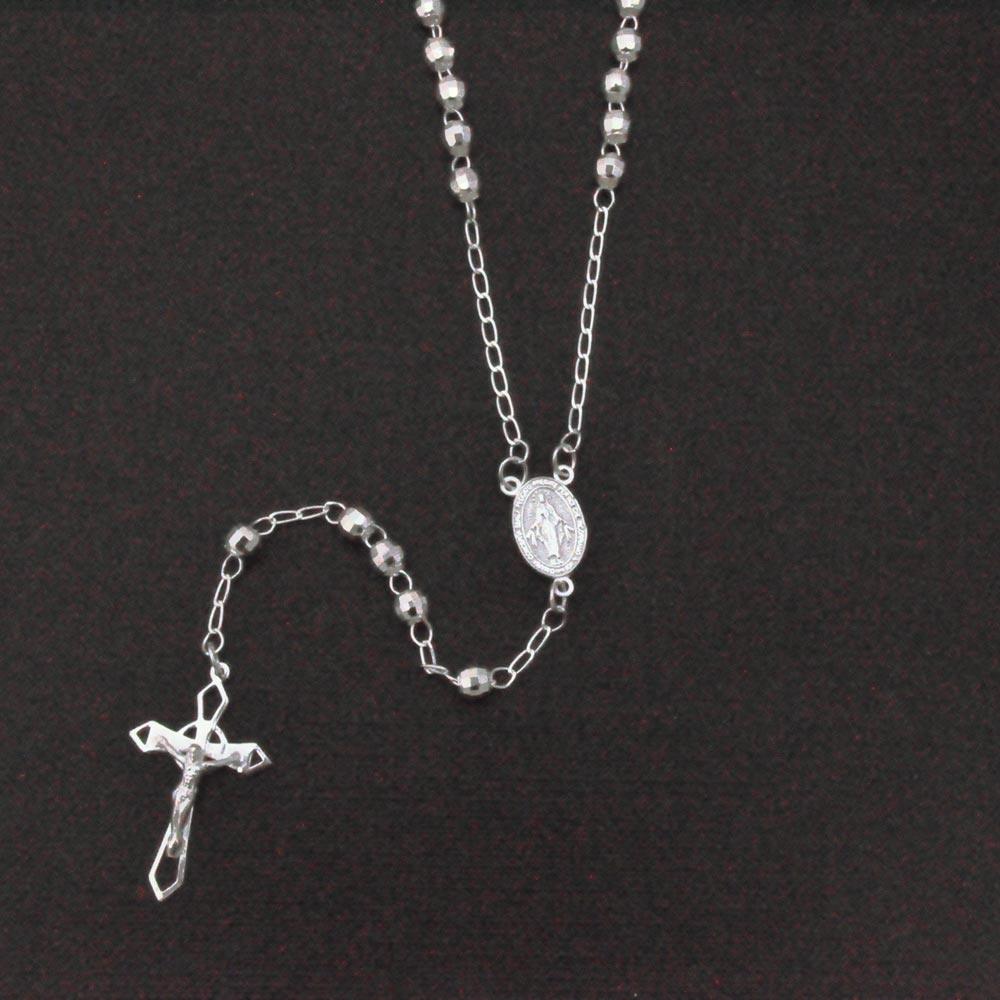 High Polished 925 Sterling Silver Diamond Cut Rosary 4mm - ROS14-4MM