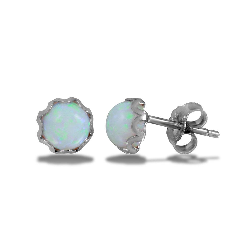 Rhodium Plated 925 Sterling Silver Round Synthetic Opal Stud Earring - SCE00001