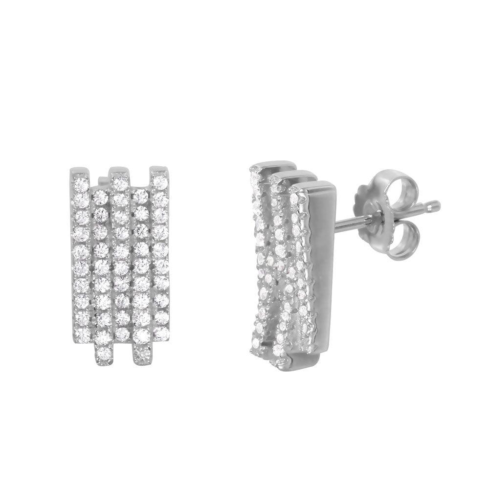 Silver 925 Rhodium Plated Vertical Stacked CZ Stud Earrings - ACE00085RH