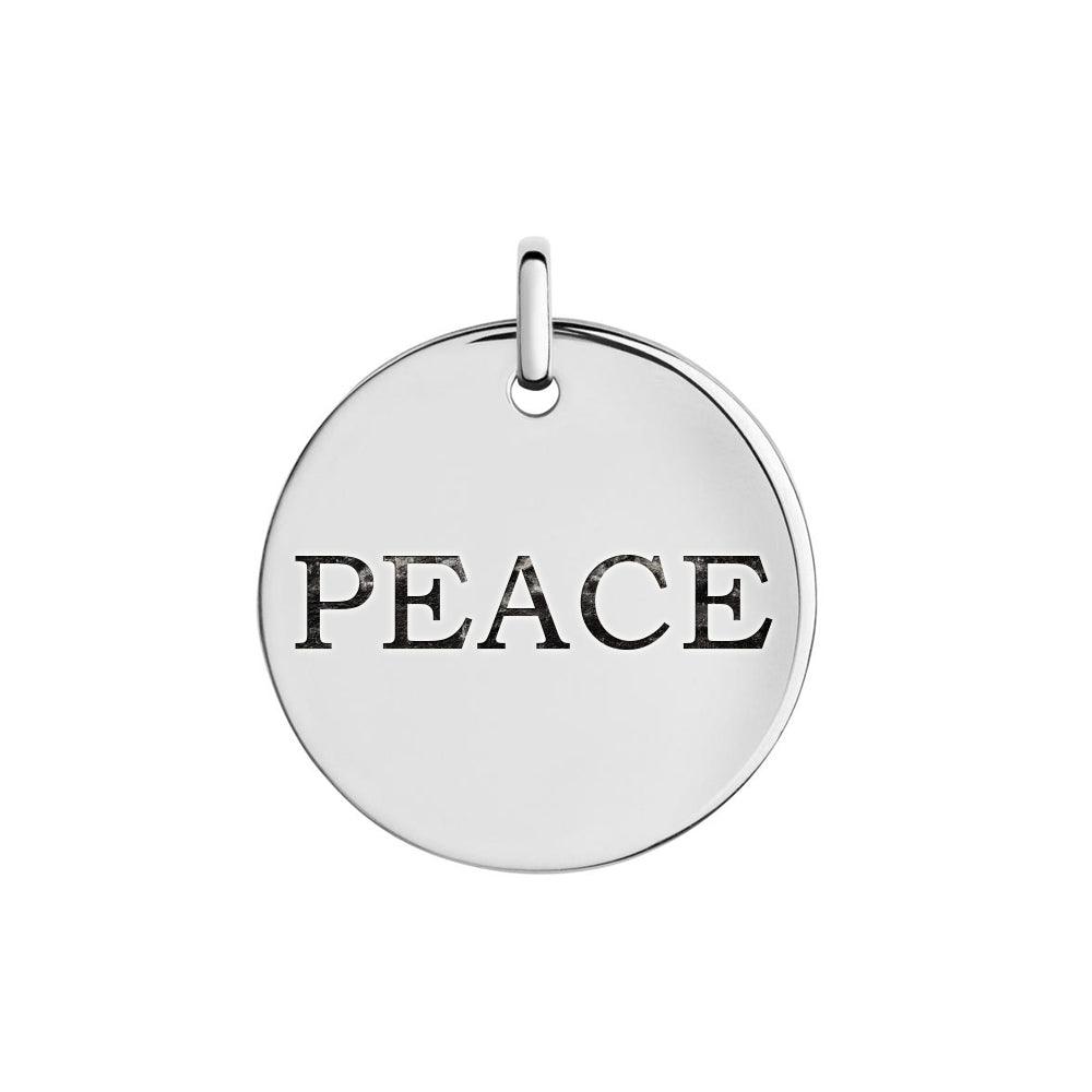 High Polished 925 Sterling Silver 'Peace' Engraved Disc Pendant - CHARM005