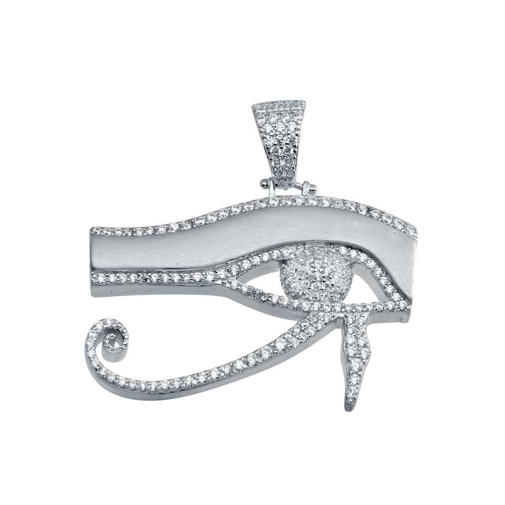 Rhodium Plated 925 Sterling Silver CZ Eye Of Horus Hip Hop Pendant - SLP00004