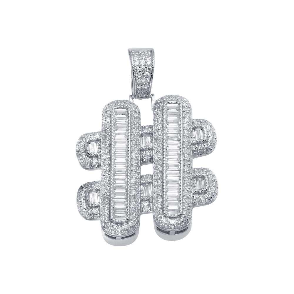 Rhodium Plated 925 Sterling Silver Hashtag # Hip Hop Pendant - SLP00010