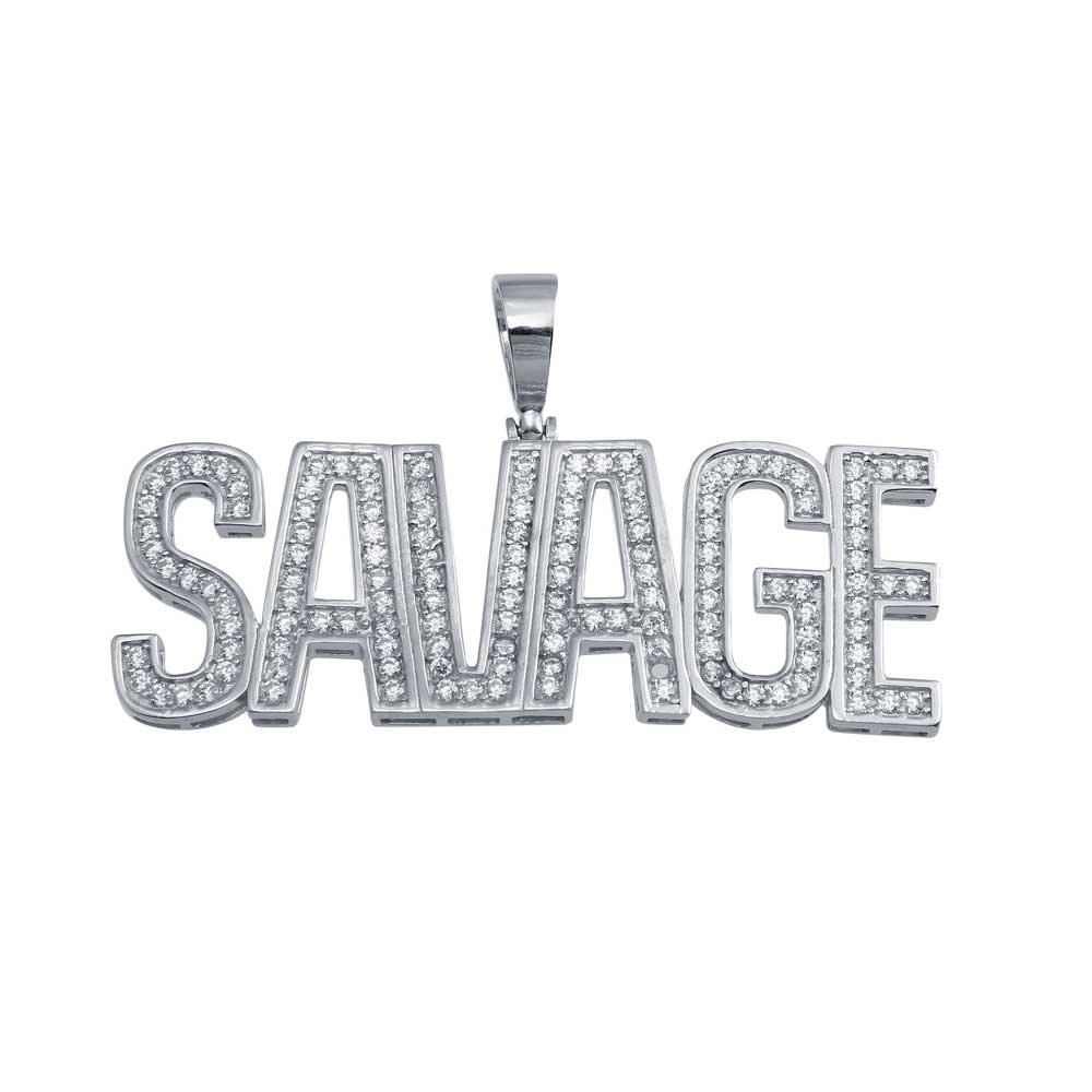 Rhodium Plated 925 Sterling Silver Savage Hip Hop Pendant - SLP00013