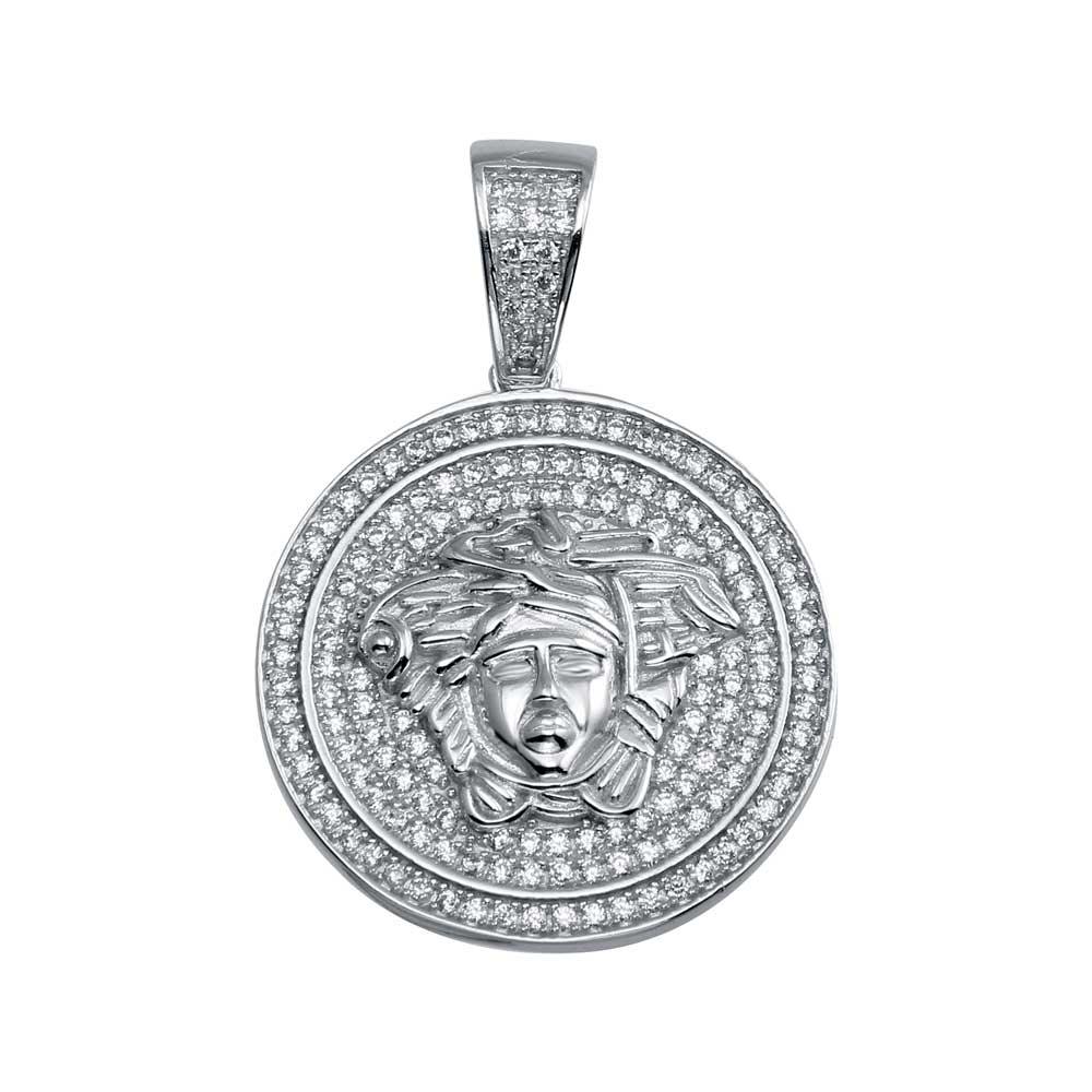 Rhodium Plated 925 Sterling Silver CZ Medusa Head Hip Hop Pendant - SLP00029