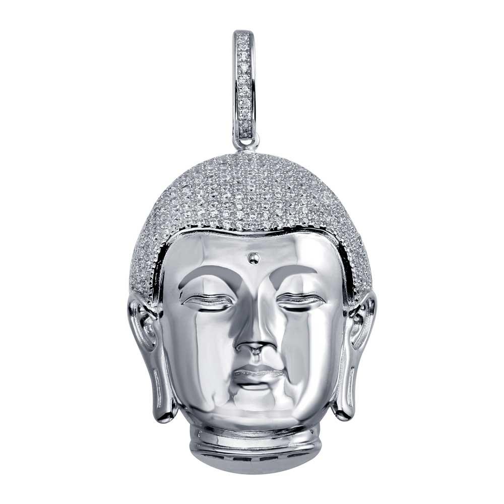 Rhodium Plated 925 Sterling Silver Buddha Head Hip Hop Pendant - SLP00033