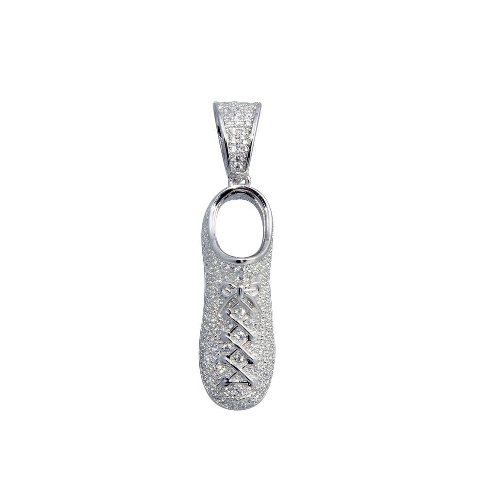 Rhodium Plated 925 Sterling Silver Sneaker Shoe Hip Hop Pendant - SLP00036