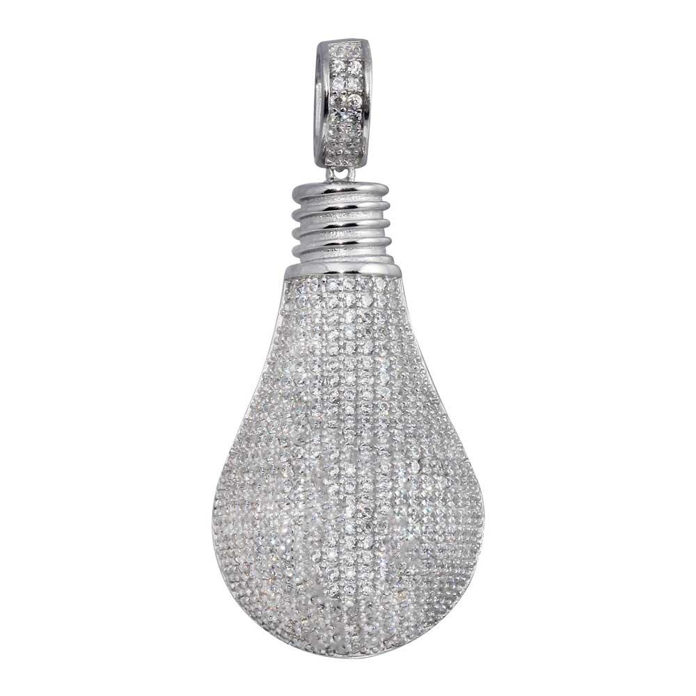 Rhodium Plated 925 Sterling Silver Light Bulb Hip Hop Pendant - SLP00038