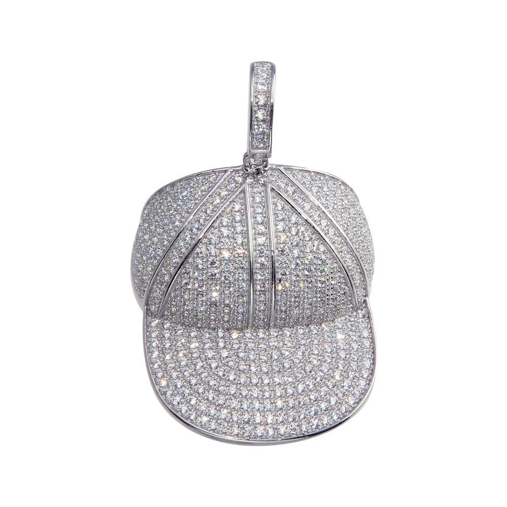 Rhodium Plated 925 Sterling Silver CZ Hat Hip Hop Pendant - SLP00045.