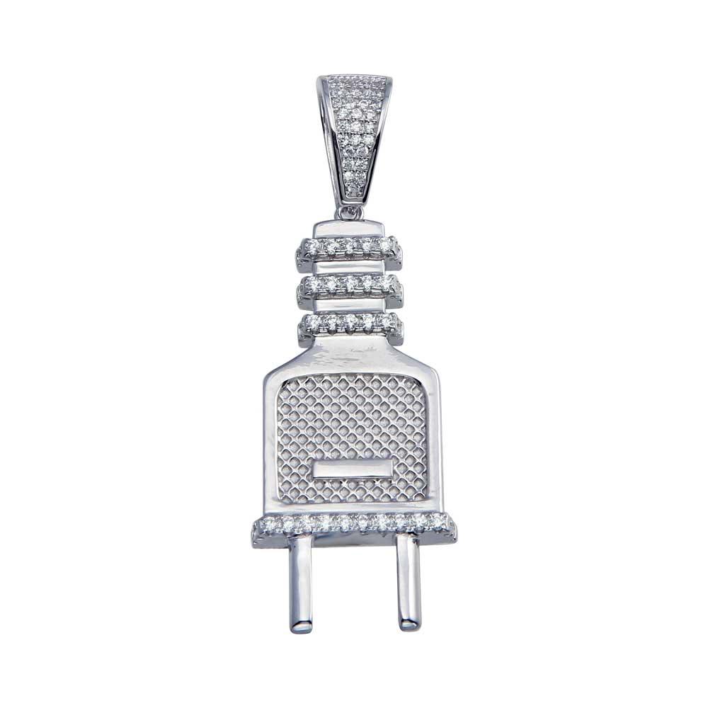 Rhodium Plated 925 Sterling Silver CZ Plug Hip Hop Pendant - SLP00052