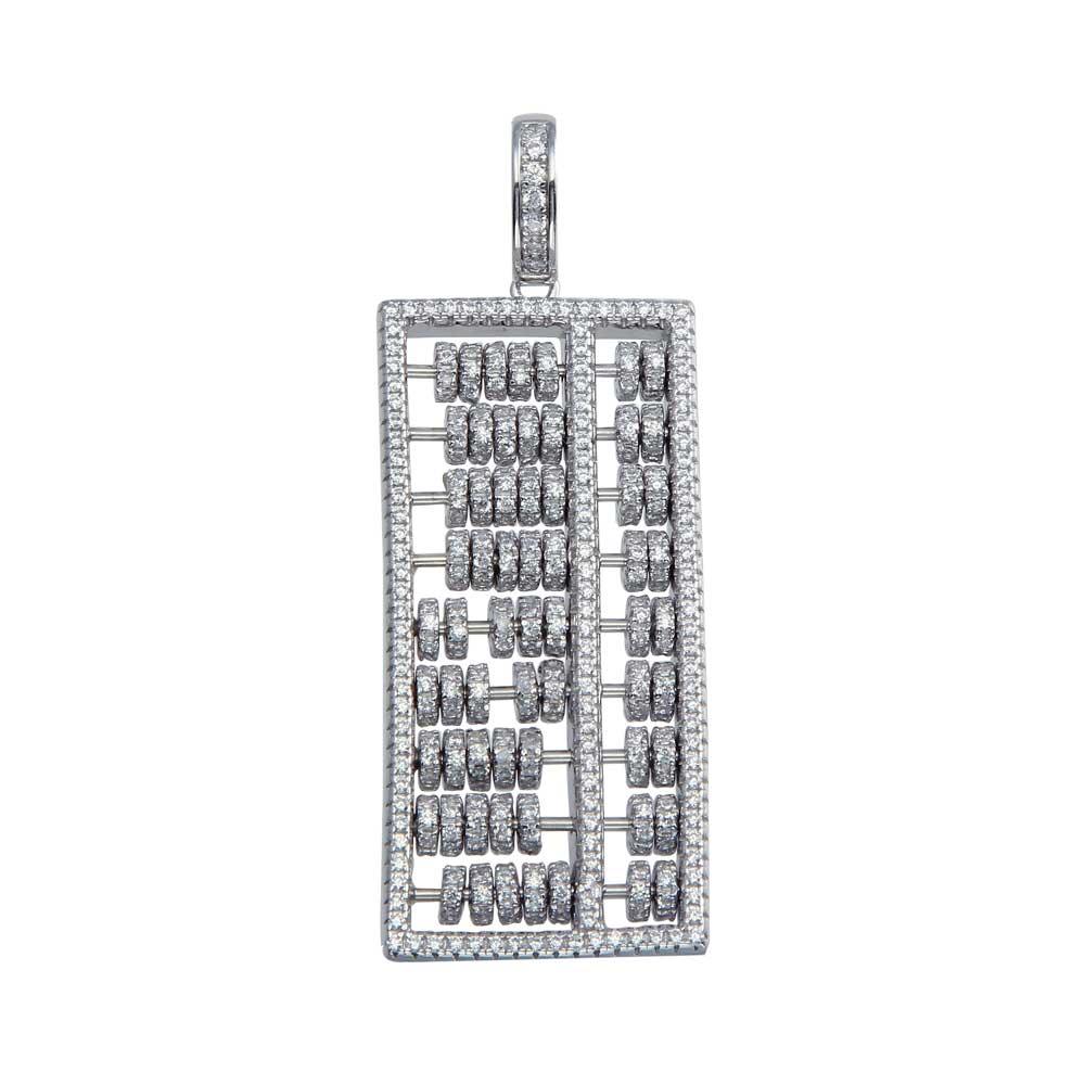 Rhodium Plated 925 Sterling Silver CZ Abacus Hip Hop Pendant - SLP00062.