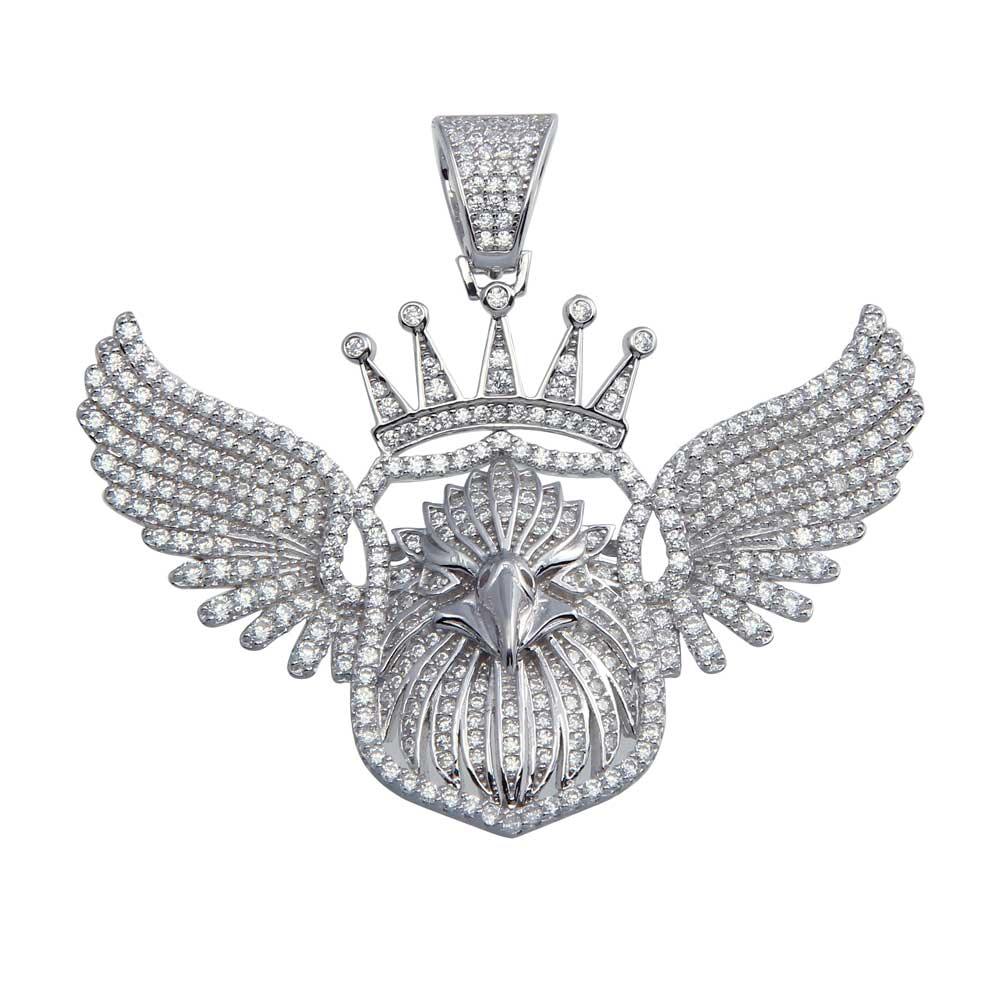 Rhodium Plated 925 Sterling Silver Crowned Eagle Hip Hop Pendant - SLP00071