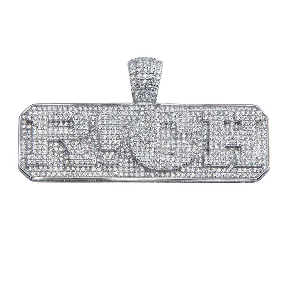 Rhodium Plated 925 Sterling Silver Rich Hip Hop Pendant - SLP00072