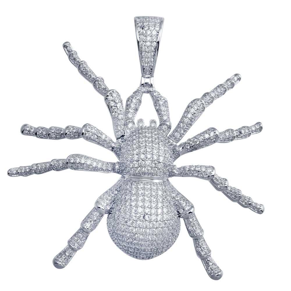 Rhodium Plated 925 Sterling Silver CZ Spider Hip Hop Pendant - SLP00082.