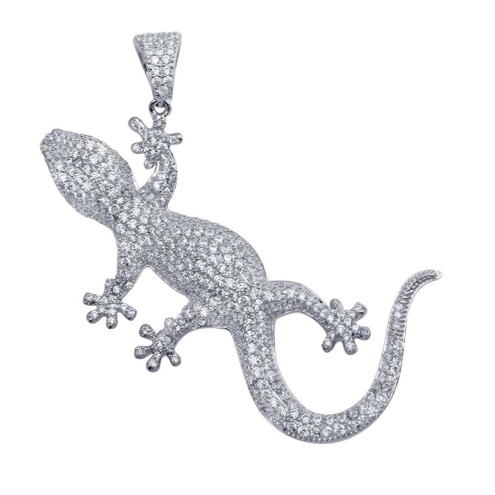 Rhodium Plated 925 Sterling Silver CZ Lizard Hip Hop Pendant - SLP00085.