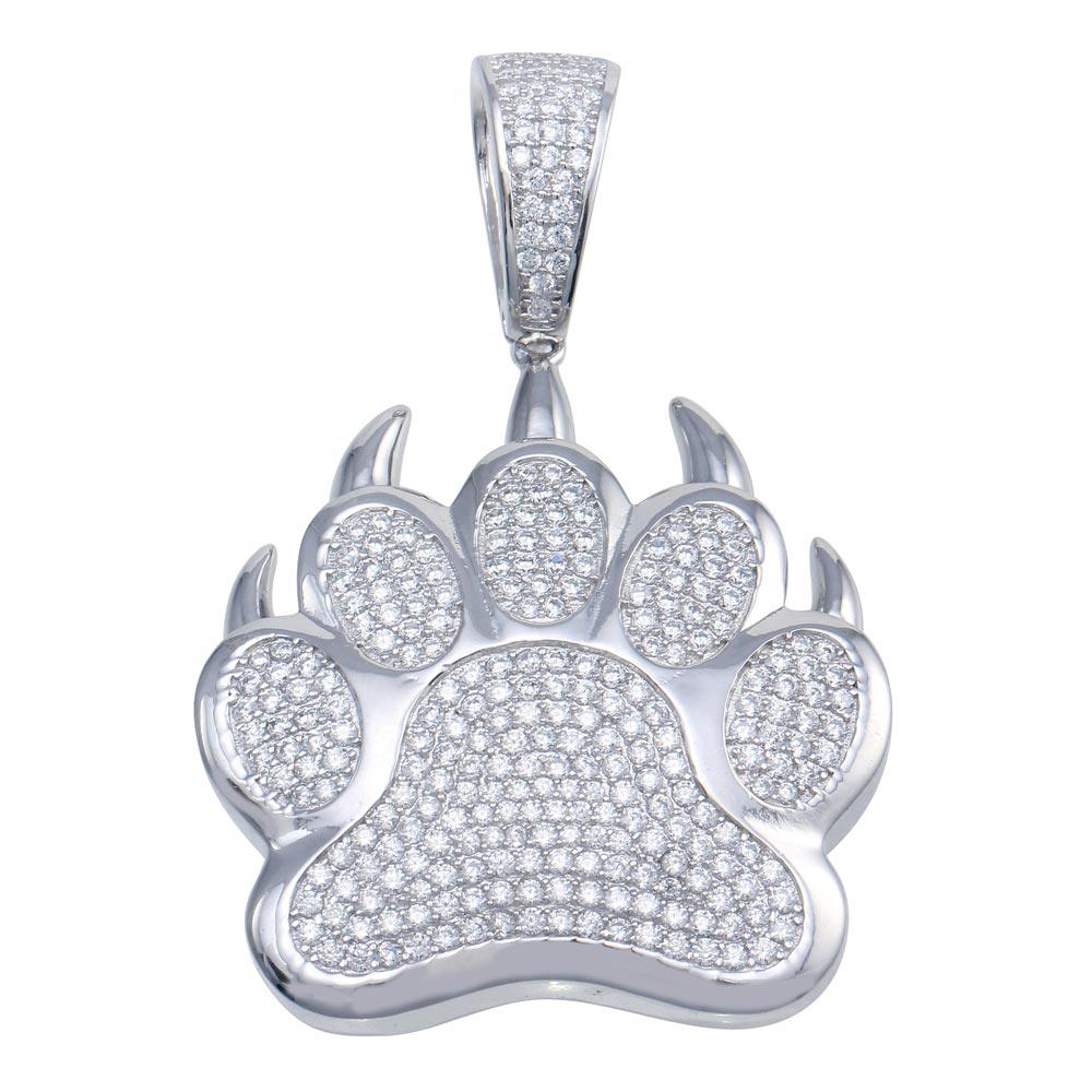 Rhodium Plated 925 Sterling Silver Bear Paw Hip Hop Pendant - SLP00091