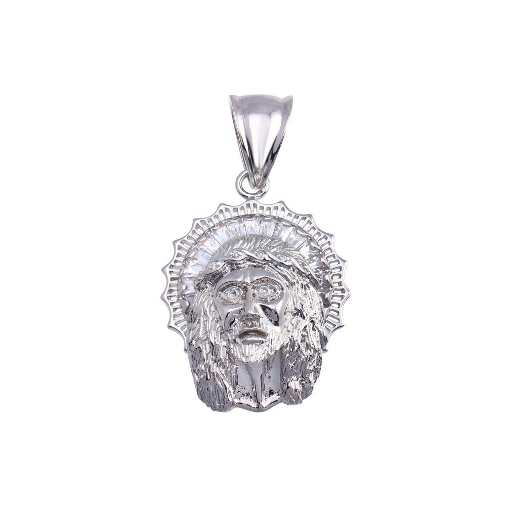 Rhodium Plated 925 Sterling Silver CZ Jesus Hip Hop Pendant - SLP00171