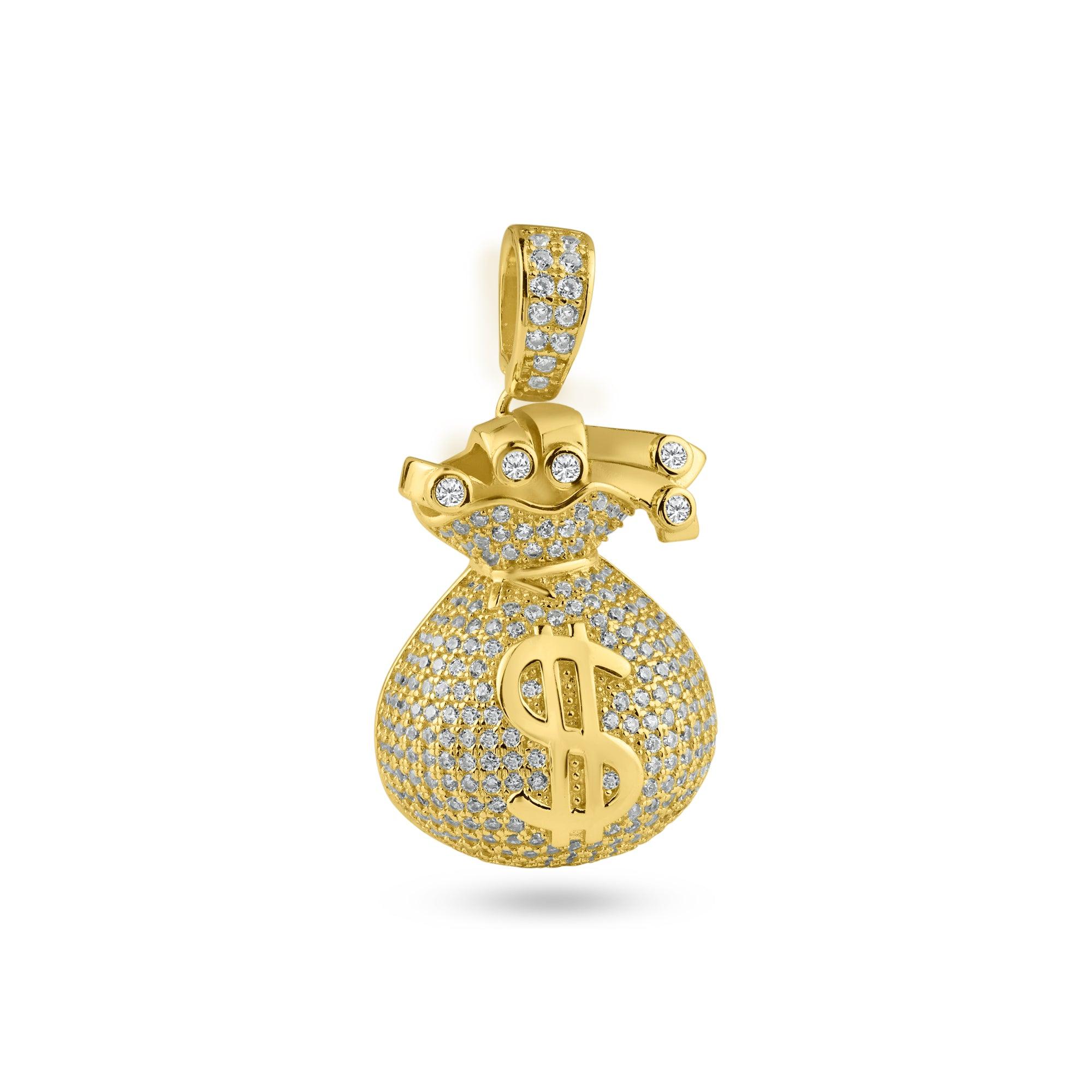 Gold Plated 925 Sterling Silver CZ Money Bag Hip Hop Pendant - SLP00203GP