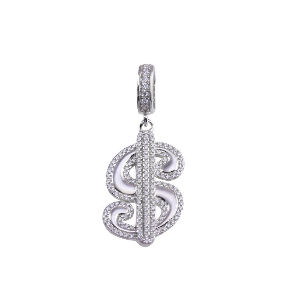 Gold Plated 925 Sterling Silver CZ Small Dollar Sign Hip Hop Pendant - SLP00207