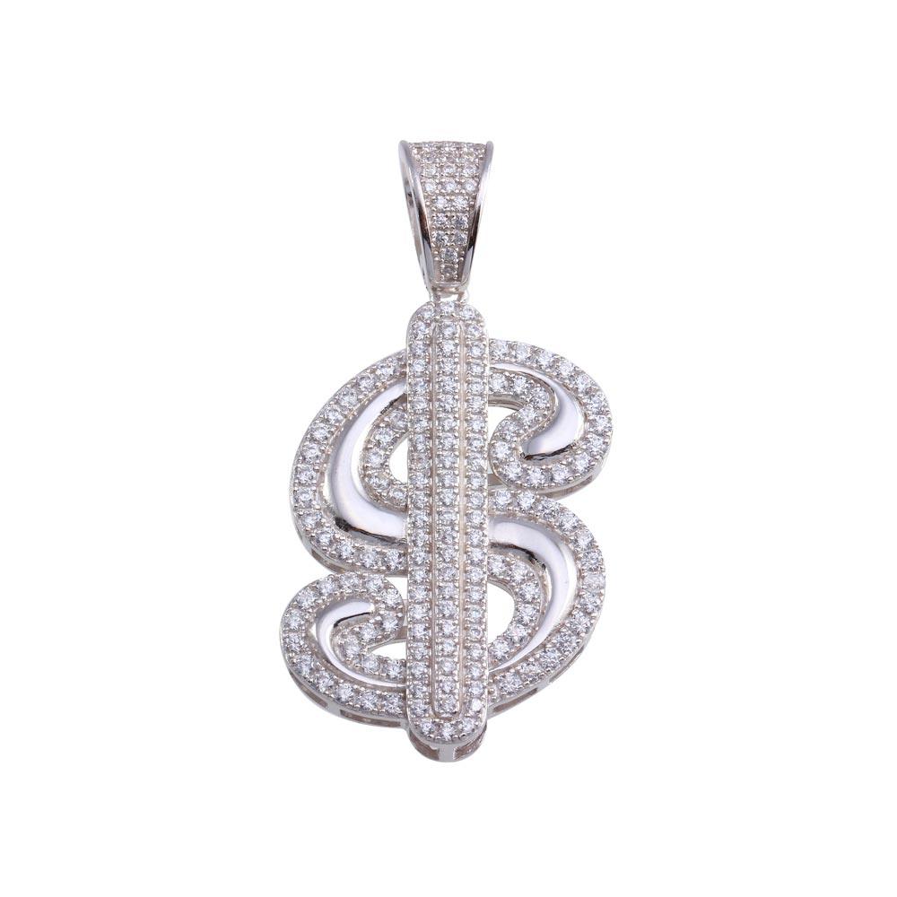 Gold Plated 925 Sterling Silver CZ Dollar Sign Hip Hop Pendant 8.8mm - SLP00208