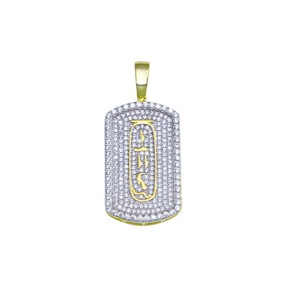 Rhodium Plated 925 Sterling Silver CZ Dogtag Pendant - SLP00223GP