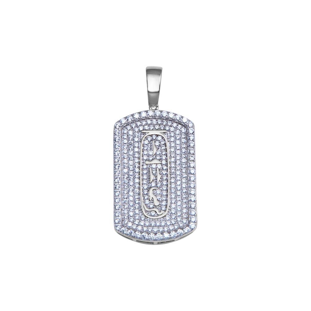 Rhodium Plated 925 Sterling Silver Clear CZ Dogtag Pendant - SLP00223RH